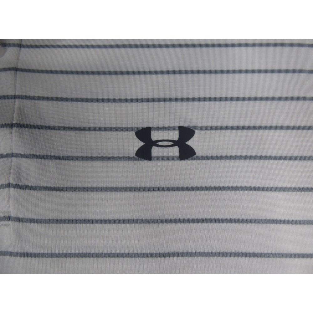Under Armour Playoff Polo Mens Large White Grey Striped Short Sleeve Golf Shirt - Picture 4 of 12